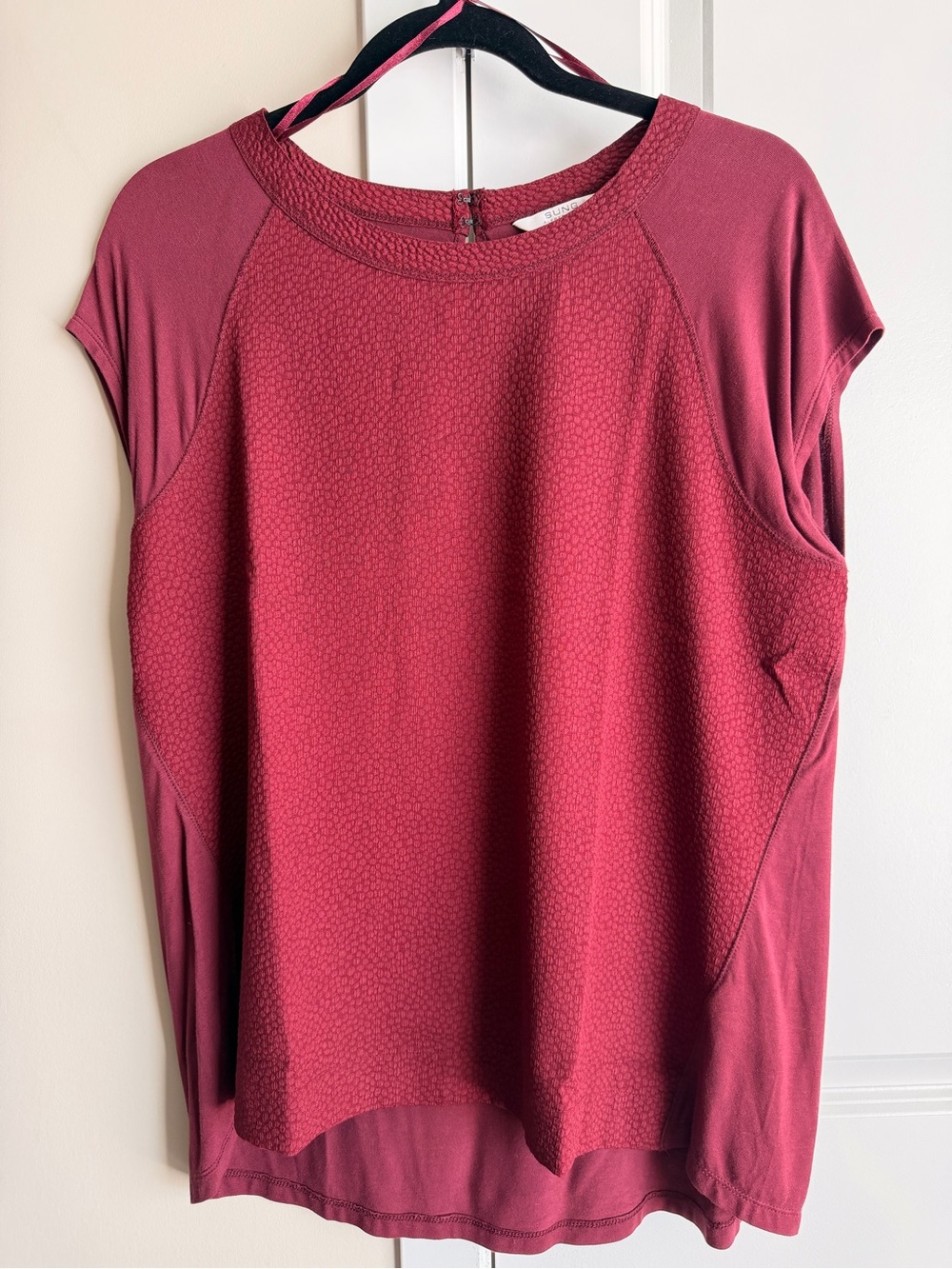 ALFRED SUNG Short Sleeve Top in Deep Wine